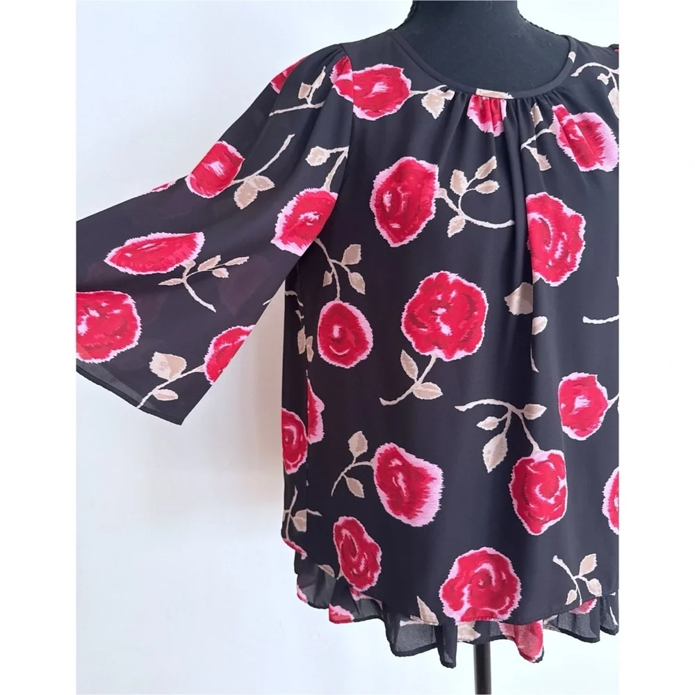 EUC Kate Spade NY Hazy Rose Floral Double Layer Ruffle Tier Top Blouse S​